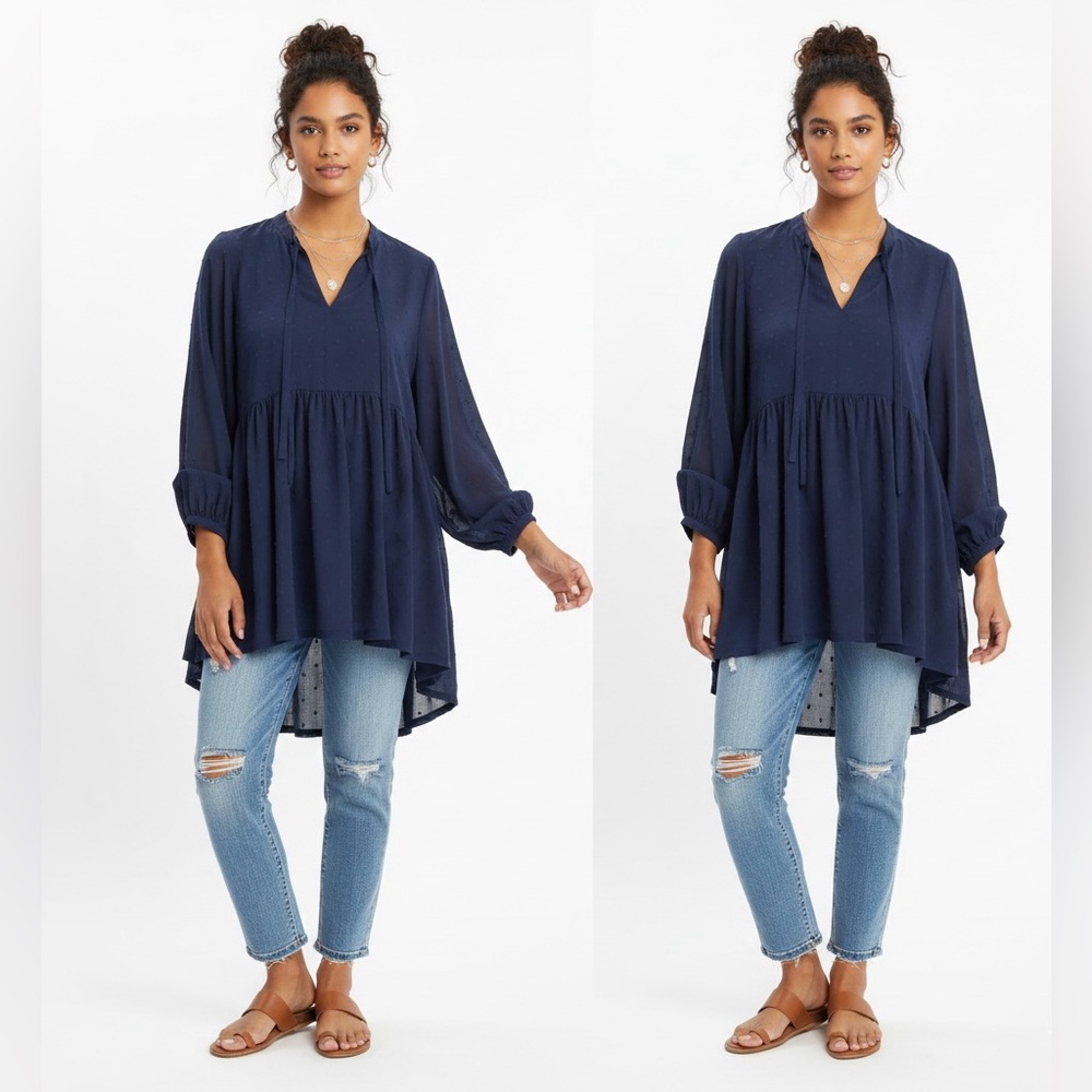 Free Generation LA $155 NWT Navy Boho Babydoll tunic w/ Star pattern S P2P 20”